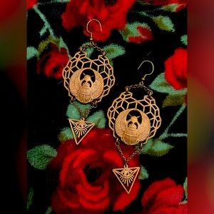 Handmade Electroformed Copper Scarab Beetle earrings/ ear weights